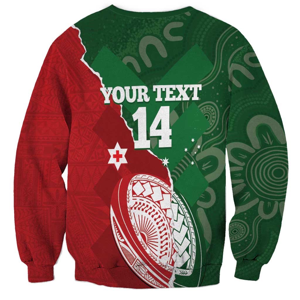 Custom Tonga And Australia Rugby Sweatshirt Mate Maa Tongan Ngatu Mix Kangaroos Aboriginal