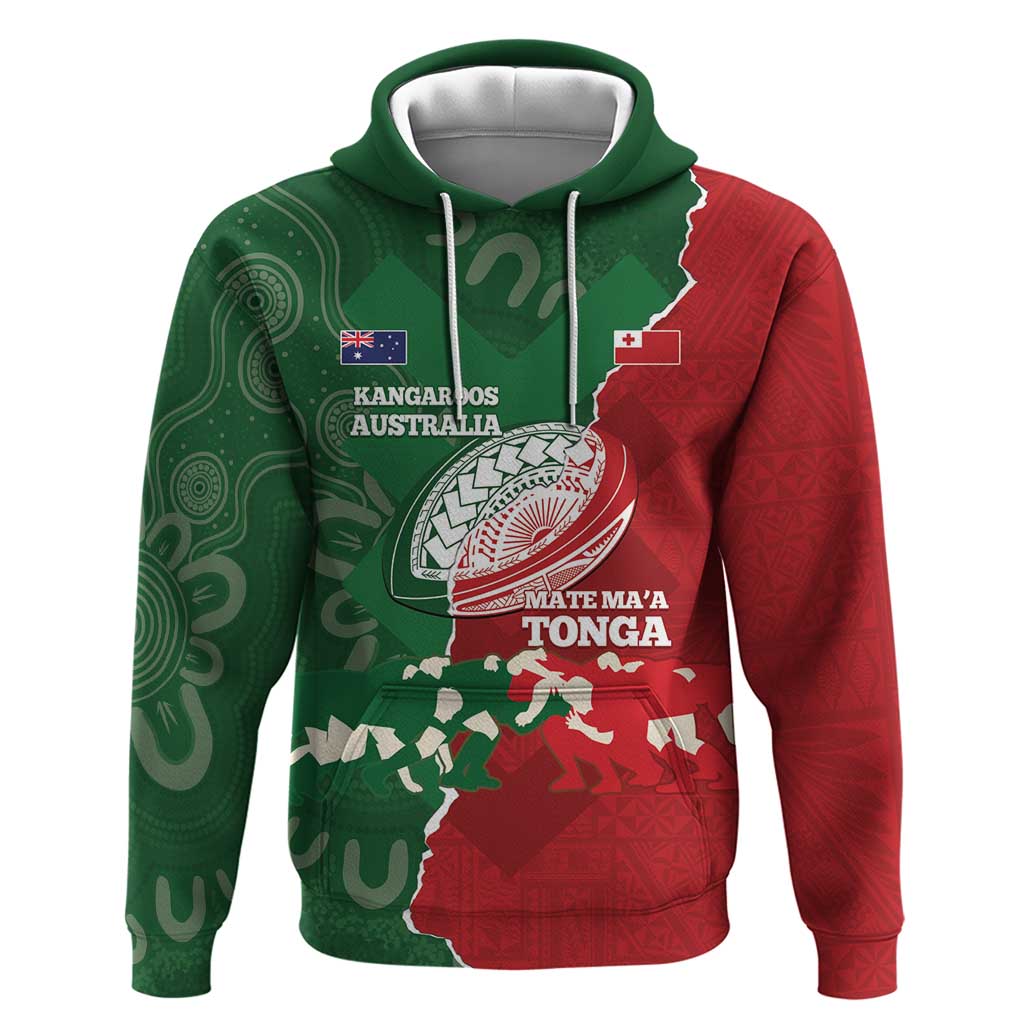 Custom Tonga And Australia Rugby Zip Hoodie Mate Maa Tongan Ngatu Mix Kangaroos Aboriginal