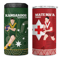 Personalised Mate Maa Tonga And Kangaroo Australia 4 in 1 Can Cooler Tumbler Tongan Kupesi Mix Aboriginal Art