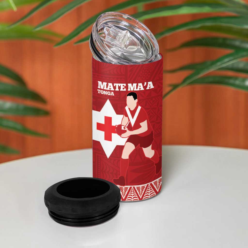 Personalised Mate Maa Tonga And Kangaroo Australia 4 in 1 Can Cooler Tumbler Tongan Kupesi Mix Aboriginal Art