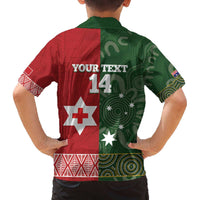 Custom Mate Maa Tonga And Kangaroo Australia Family Matching Off The Shoulder Long Sleeve Dress and Hawaiian Shirt Tongan Kupesi Mix Aboriginal Art LT14 - Polynesian Pride