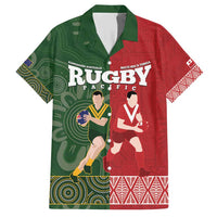 Custom Mate Maa Tonga And Kangaroo Australia Family Matching Short Sleeve Bodycon Dress and Hawaiian Shirt Tongan Kupesi Mix Aboriginal Art LT14 Dad's Shirt - Short Sleeve Green - Polynesian Pride