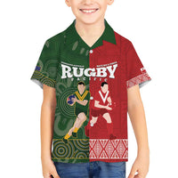 Custom Mate Maa Tonga And Kangaroo Australia Family Matching Short Sleeve Bodycon Dress and Hawaiian Shirt Tongan Kupesi Mix Aboriginal Art LT14 Son's Shirt Green - Polynesian Pride