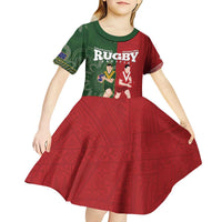 Custom Mate Maa Tonga And Kangaroo Australia Kid Short Sleeve Dress Tongan Kupesi Mix Aboriginal Art