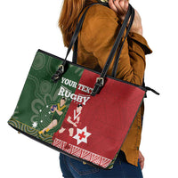 Custom Mate Maa Tonga And Kangaroo Australia Leather Tote Bag Tongan Kupesi Mix Aboriginal Art