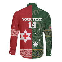 Custom Mate Maa Tonga And Kangaroo Australia Long Sleeve Button Shirt Tongan Kupesi Mix Aboriginal Art