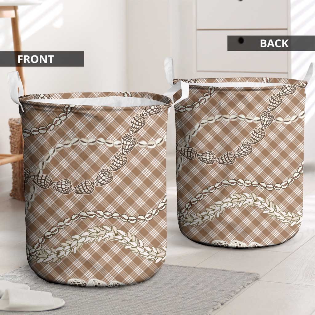 Brown Aloha Hawaii Shell Lei Laundry Basket Palaka Hebrew Cone Honey Cowrie Elegant Curves - Polynesian Pride