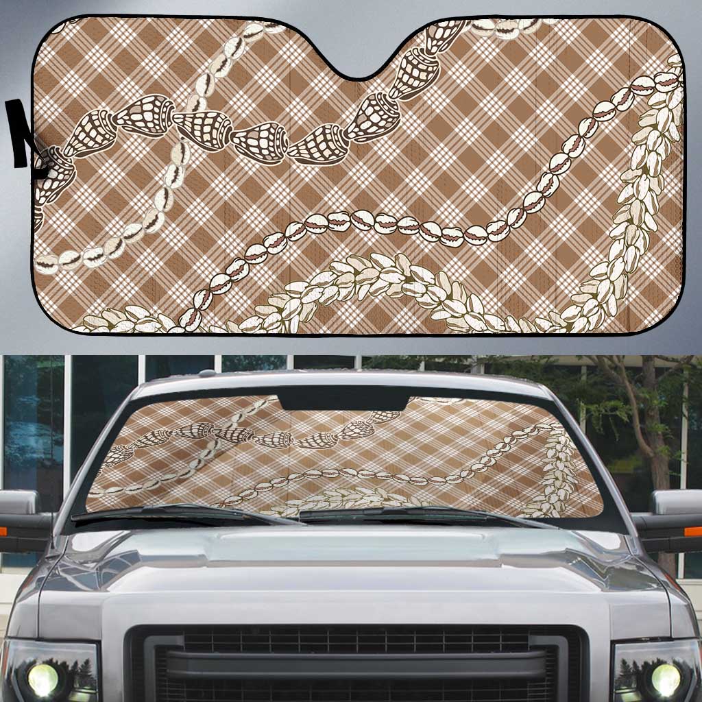 Brown Aloha Hawaii Shell Lei Auto Sun Shade Palaka Hebrew Cone Honey Cowrie Elegant Curves - Polynesian Pride