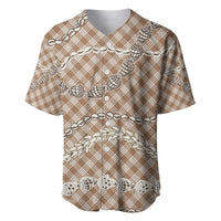 Brown Aloha Hawaii Shell Lei Baseball Jersey Palaka Hebrew Cone Honey Cowrie Elegant Curves - Polynesian Pride