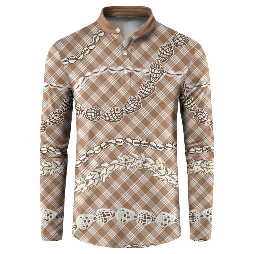 Brown Aloha Hawaii Shell Lei Button Sweatshirt Palaka Hebrew Cone Honey Cowrie Elegant Curves - Polynesian Pride