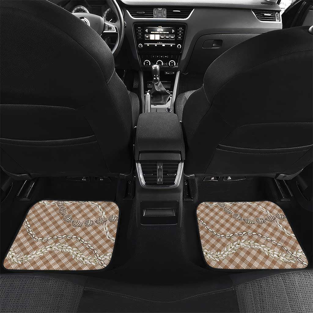 Brown Aloha Hawaii Shell Lei Car Mats Palaka Hebrew Cone Honey Cowrie Elegant Curves - Polynesian Pride