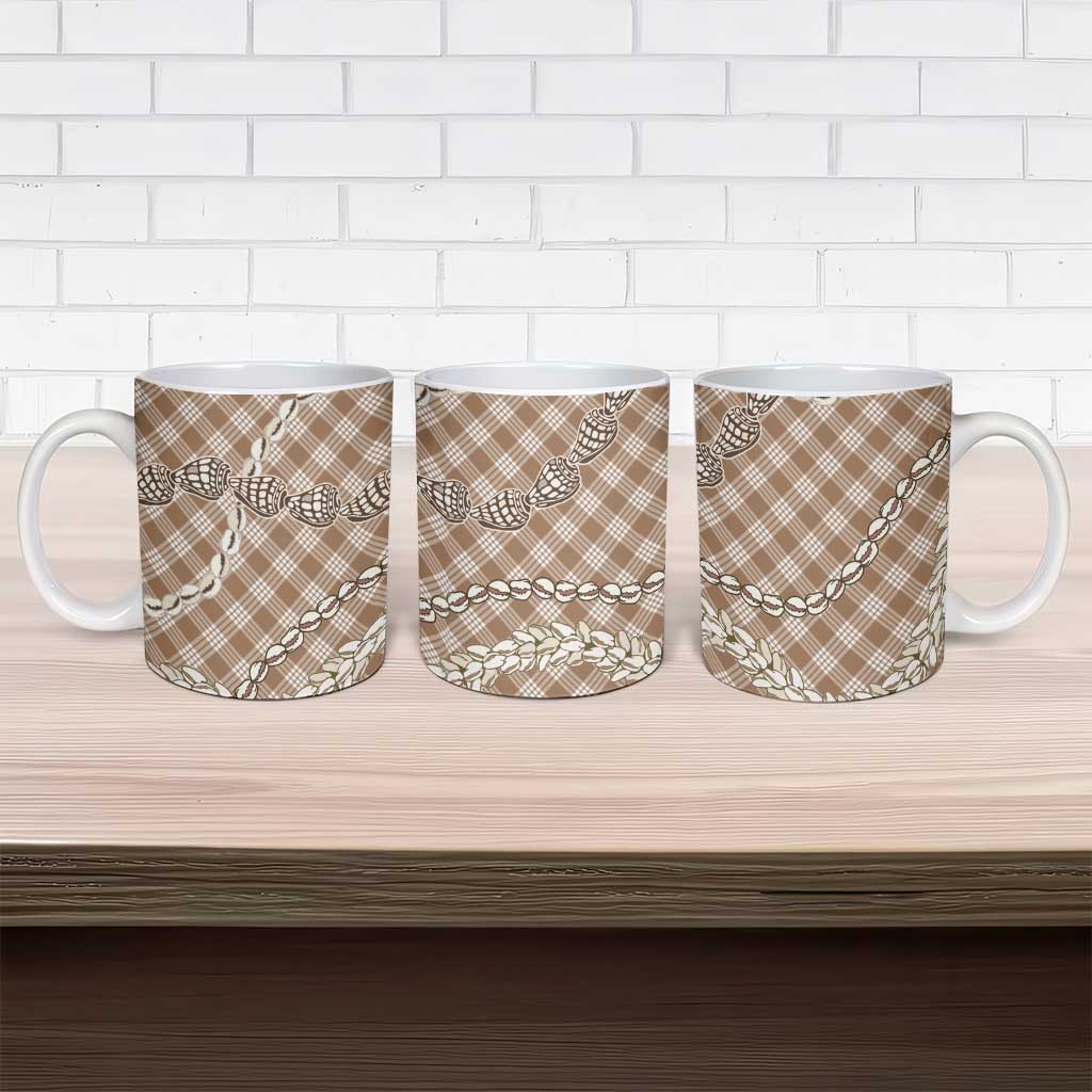 Brown Aloha Hawaii Shell Lei Ceramic Mug Palaka Hebrew Cone Honey Cowrie Elegant Curves - Polynesian Pride