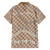 Brown Aloha Hawaii Shell Lei Family Matching Off Shoulder Maxi Dress and Hawaiian Shirt Palaka Hebrew Cone Honey Cowrie Elegant Curves - Polynesian Pride