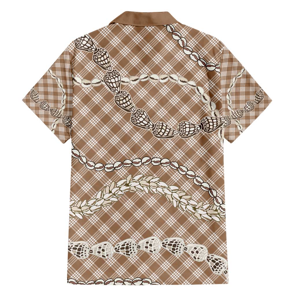 Brown Aloha Hawaii Shell Lei Family Matching Summer Maxi Dress and Hawaiian Shirt Palaka Hebrew Cone Honey Cowrie Elegant Curves - Polynesian Pride