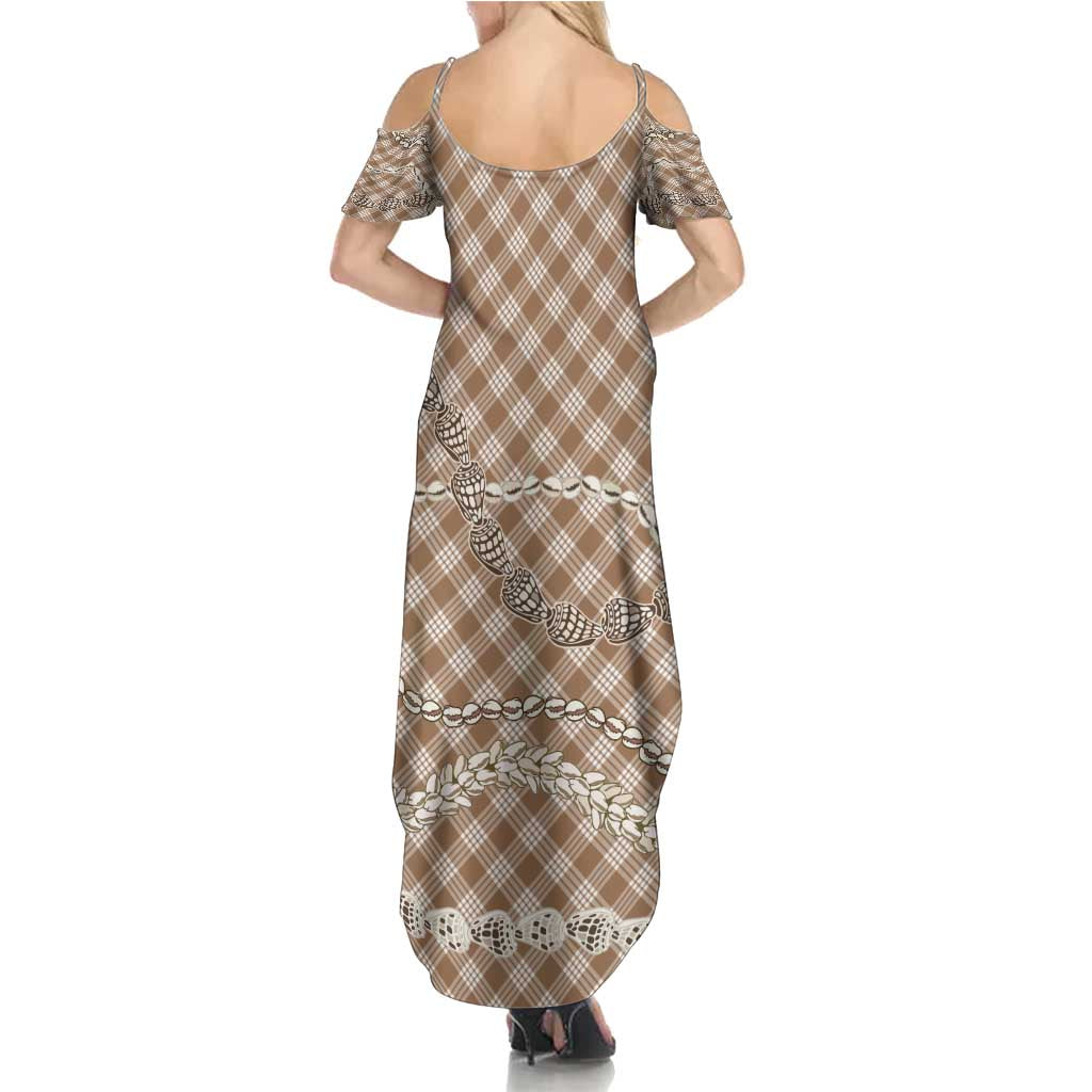 Brown Aloha Hawaii Shell Lei Family Matching Summer Maxi Dress and Hawaiian Shirt Palaka Hebrew Cone Honey Cowrie Elegant Curves - Polynesian Pride