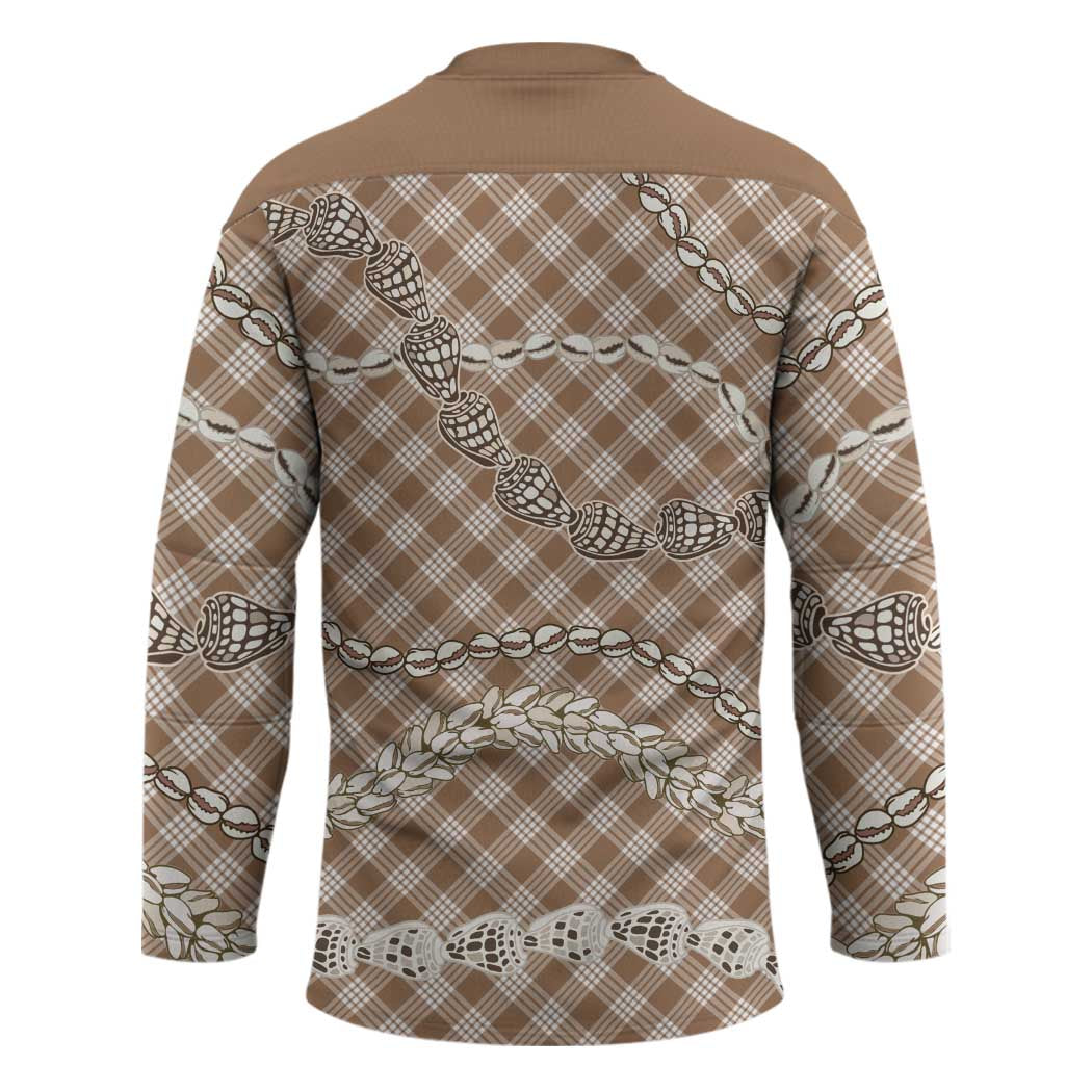Brown Aloha Hawaii Shell Lei Hockey Jersey Palaka Hebrew Cone Honey Cowrie Elegant Curves - Polynesian Pride