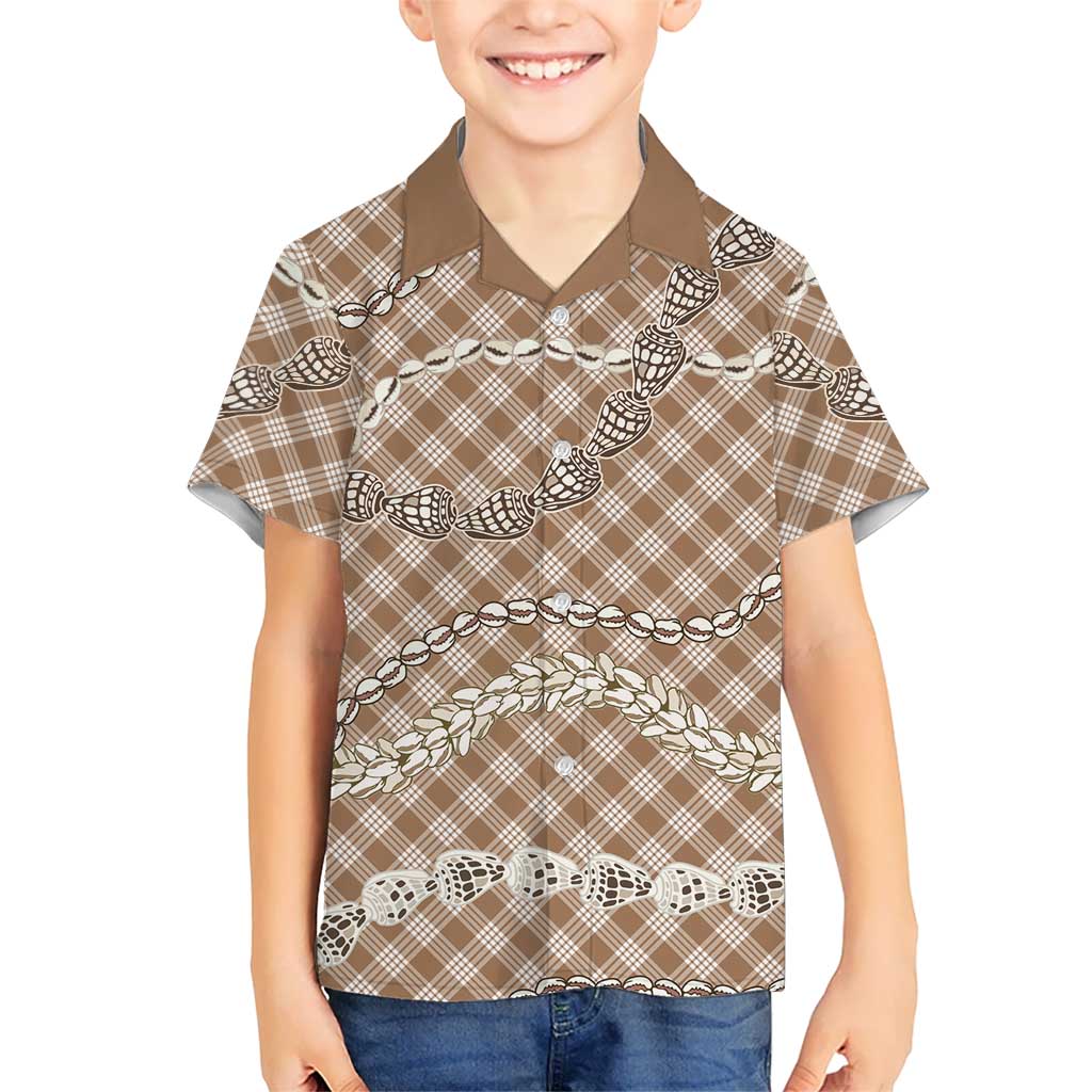 Brown Aloha Hawaii Shell Lei Kid Hawaiian Shirt Palaka Hebrew Cone Honey Cowrie Elegant Curves LT14 Kid Brown - Polynesian Pride