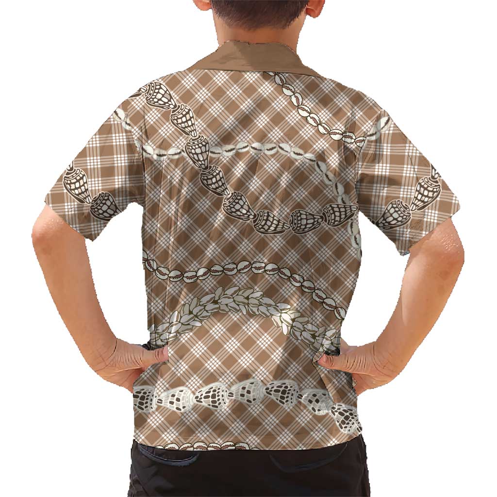Brown Aloha Hawaii Shell Lei Kid Hawaiian Shirt Palaka Hebrew Cone Honey Cowrie Elegant Curves LT14 - Polynesian Pride