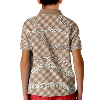 Brown Aloha Hawaii Shell Lei Kid Polo Shirt Palaka Hebrew Cone Honey Cowrie Elegant Curves - Polynesian Pride