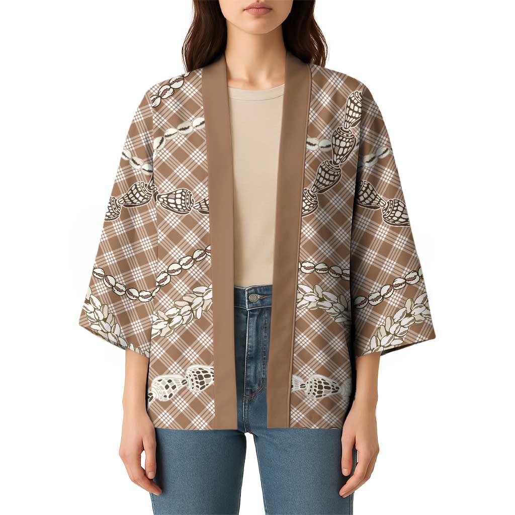 Brown Aloha Hawaii Shell Lei Kimono Palaka Hebrew Cone Honey Cowrie Elegant Curves - Polynesian Pride