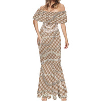 Brown Aloha Hawaii Shell Lei Mermaid Dress Palaka Hebrew Cone Honey Cowrie Elegant Curves - Polynesian Pride