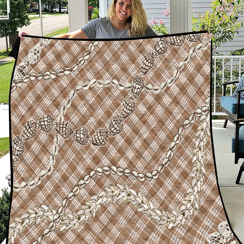 Brown Aloha Hawaii Shell Lei Quilt Palaka Hebrew Cone Honey Cowrie Elegant Curves - Polynesian Pride