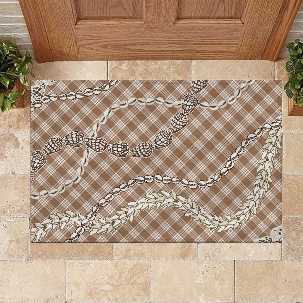 Brown Aloha Hawaii Shell Lei Rubber Doormat Palaka Hebrew Cone Honey Cowrie Elegant Curves - Polynesian Pride