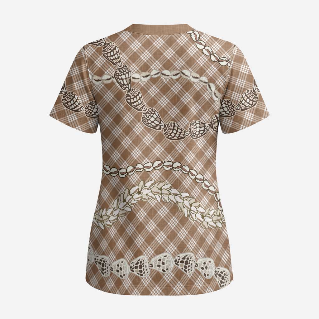 Brown Aloha Hawaii Shell Lei Scrub Top Palaka Hebrew Cone Honey Cowrie Elegant Curves - Polynesian Pride