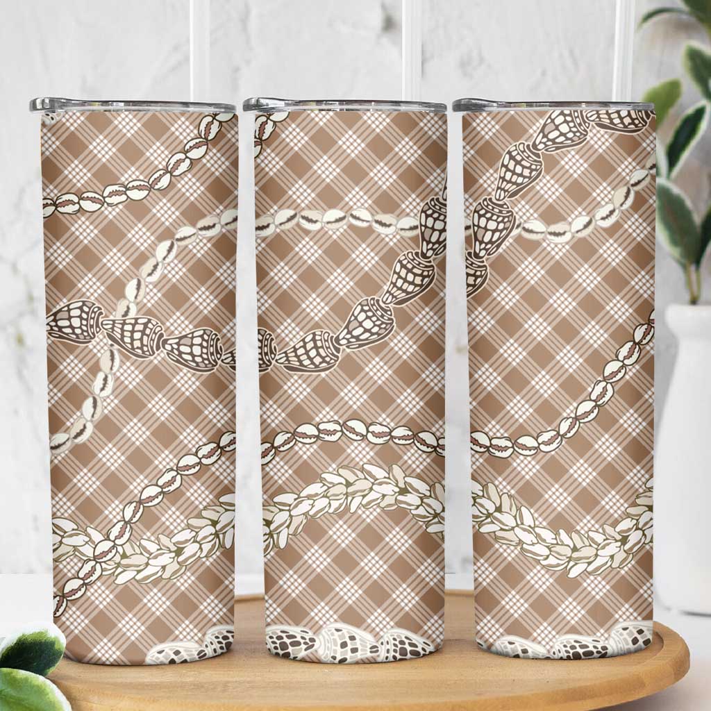 Brown Aloha Hawaii Shell Lei Skinny Tumbler Palaka Hebrew Cone Honey Cowrie Elegant Curves - Polynesian Pride