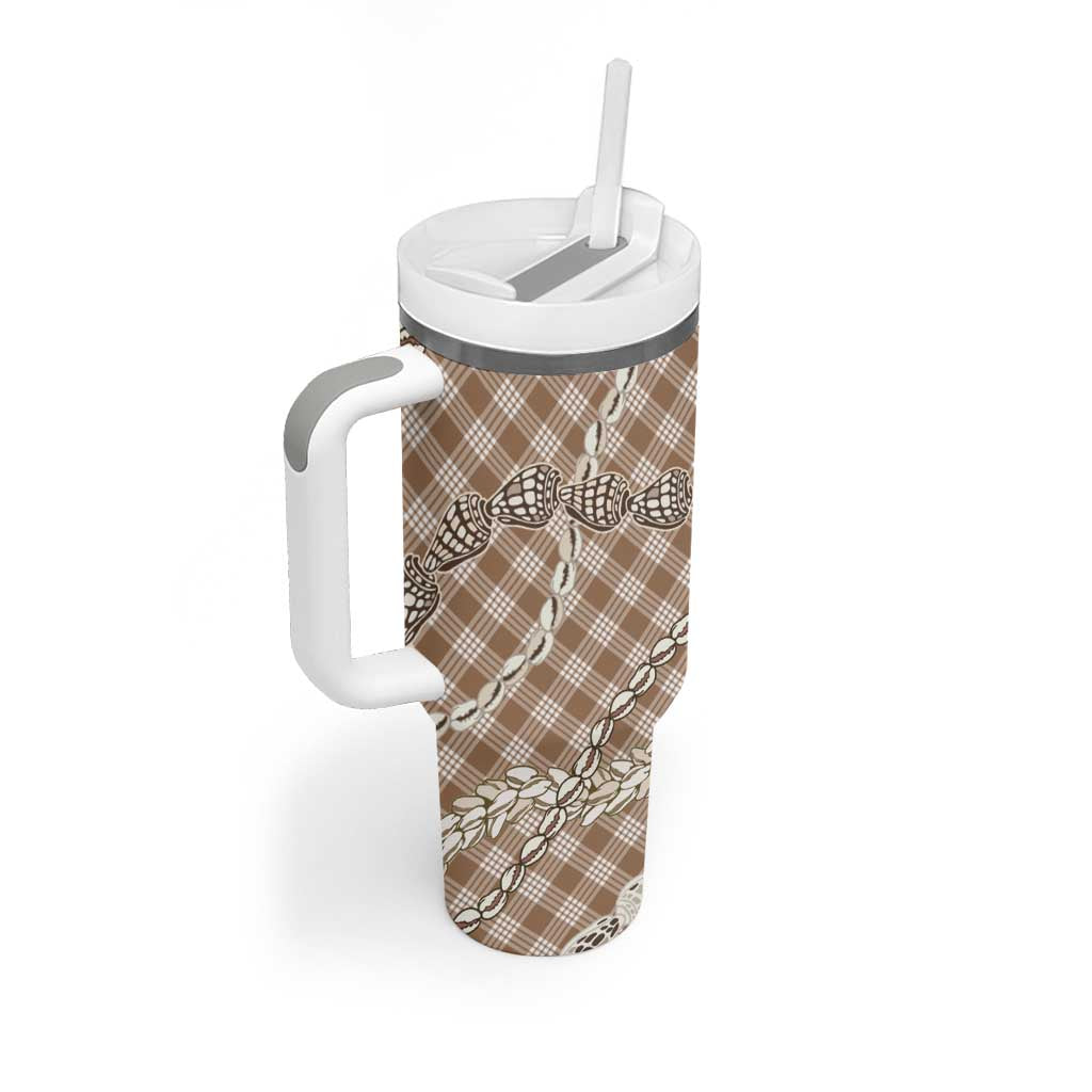 Brown Aloha Hawaii Shell Lei Tumbler With Handle Palaka Hebrew Cone Honey Cowrie Elegant Curves - Polynesian Pride