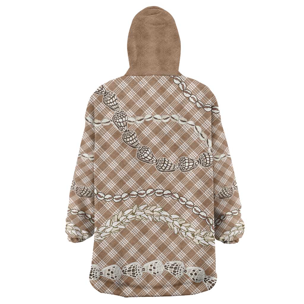 Brown Aloha Hawaii Shell Lei Wearable Blanket Hoodie Palaka Hebrew Cone Honey Cowrie Elegant Curves - Polynesian Pride