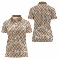 Brown Aloha Hawaii Shell Lei Women Polo Shirt Palaka Hebrew Cone Honey Cowrie Elegant Curves - Polynesian Pride