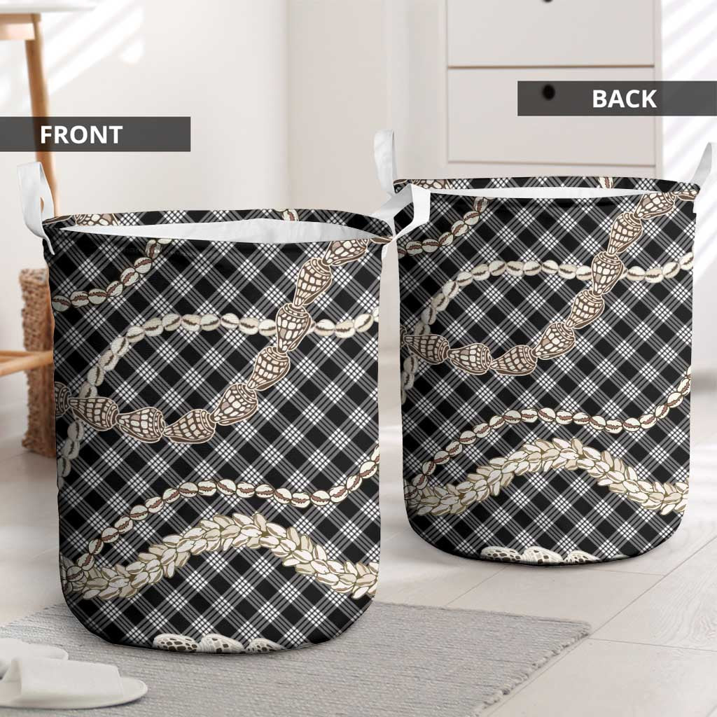 Black Aloha Hawaii Shell Lei Laundry Basket Palaka Hebrew Cone Honey Cowrie Elegant Curves - Polynesian Pride