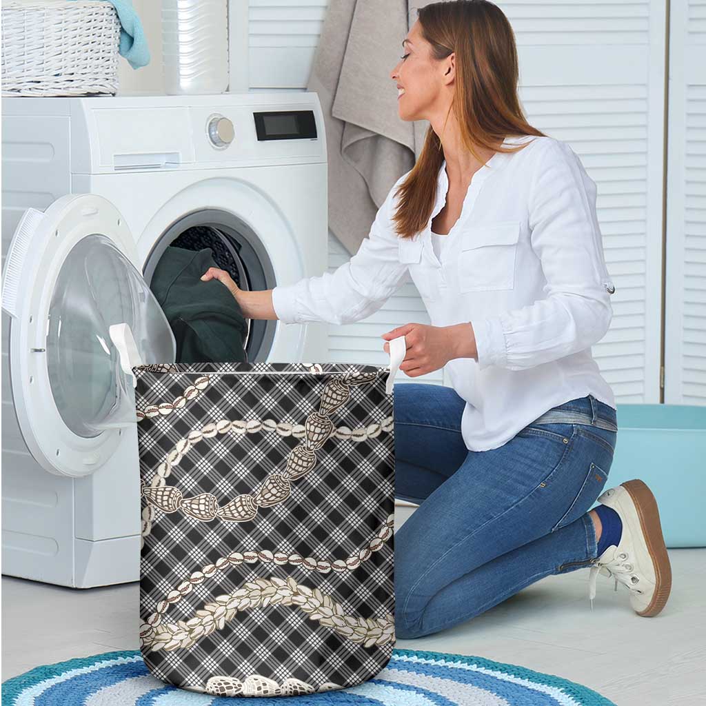 Black Aloha Hawaii Shell Lei Laundry Basket Palaka Hebrew Cone Honey Cowrie Elegant Curves - Polynesian Pride