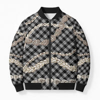 Black Aloha Hawaii Shell Lei Bomber Puffer Jacket Palaka Hebrew Cone Honey Cowrie Elegant Curves - Polynesian Pride