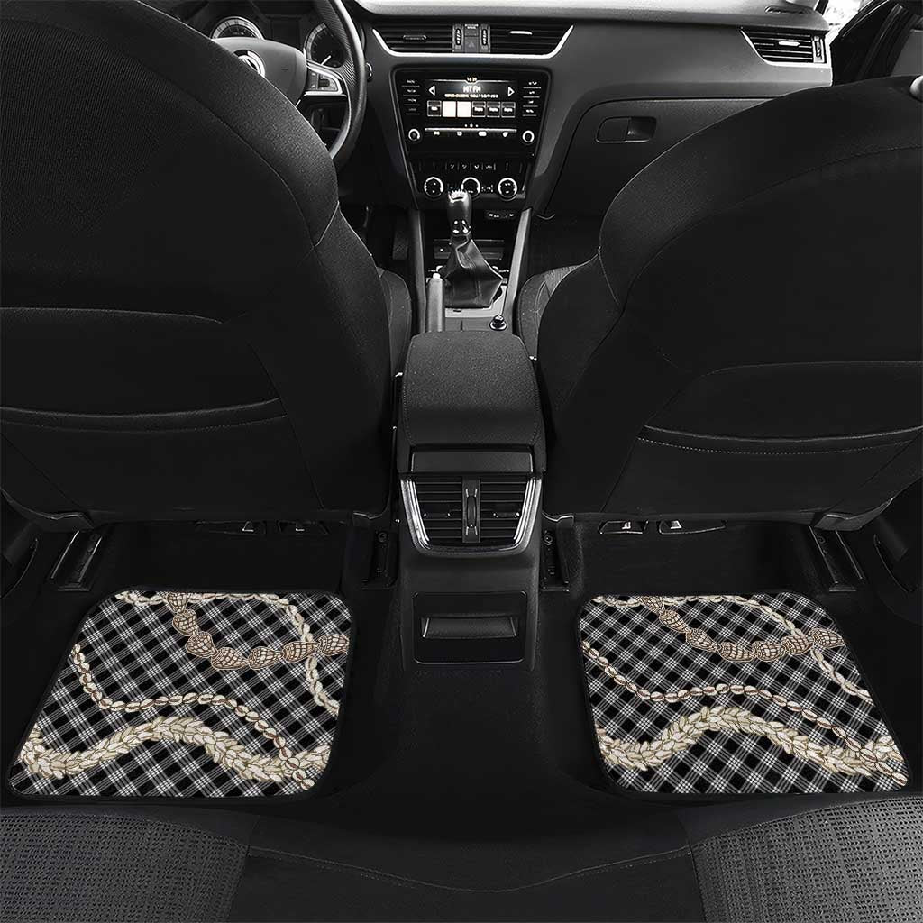 Black Aloha Hawaii Shell Lei Car Mats Palaka Hebrew Cone Honey Cowrie Elegant Curves - Polynesian Pride