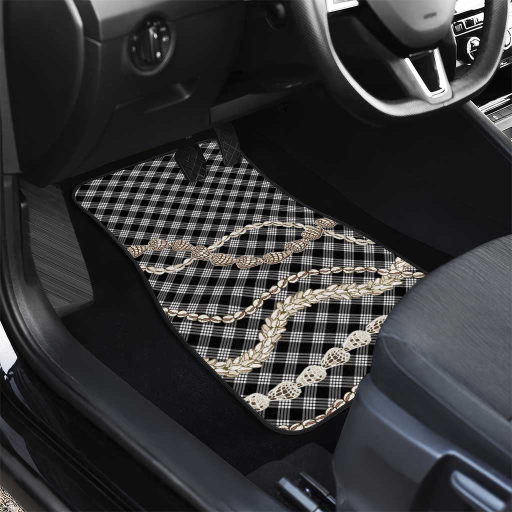 Black Aloha Hawaii Shell Lei Car Mats Palaka Hebrew Cone Honey Cowrie Elegant Curves - Polynesian Pride