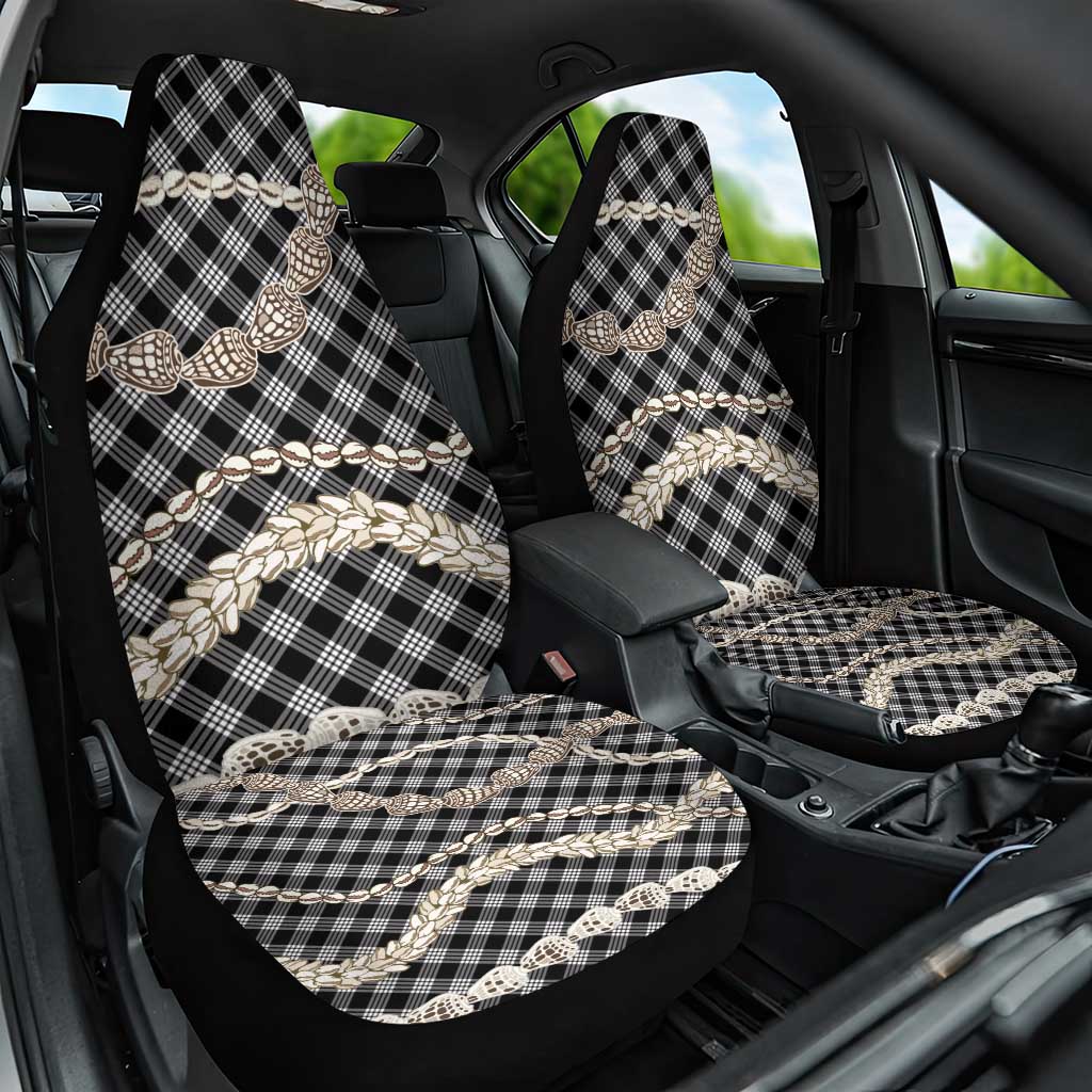 Black Aloha Hawaii Shell Lei Car Seat Cover Palaka Hebrew Cone Honey Cowrie Elegant Curves - Polynesian Pride