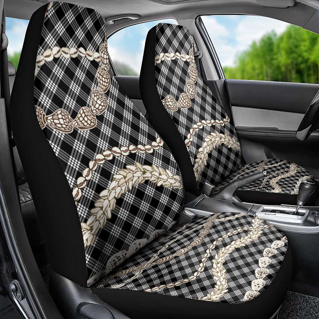 Black Aloha Hawaii Shell Lei Car Seat Cover Palaka Hebrew Cone Honey Cowrie Elegant Curves - Polynesian Pride