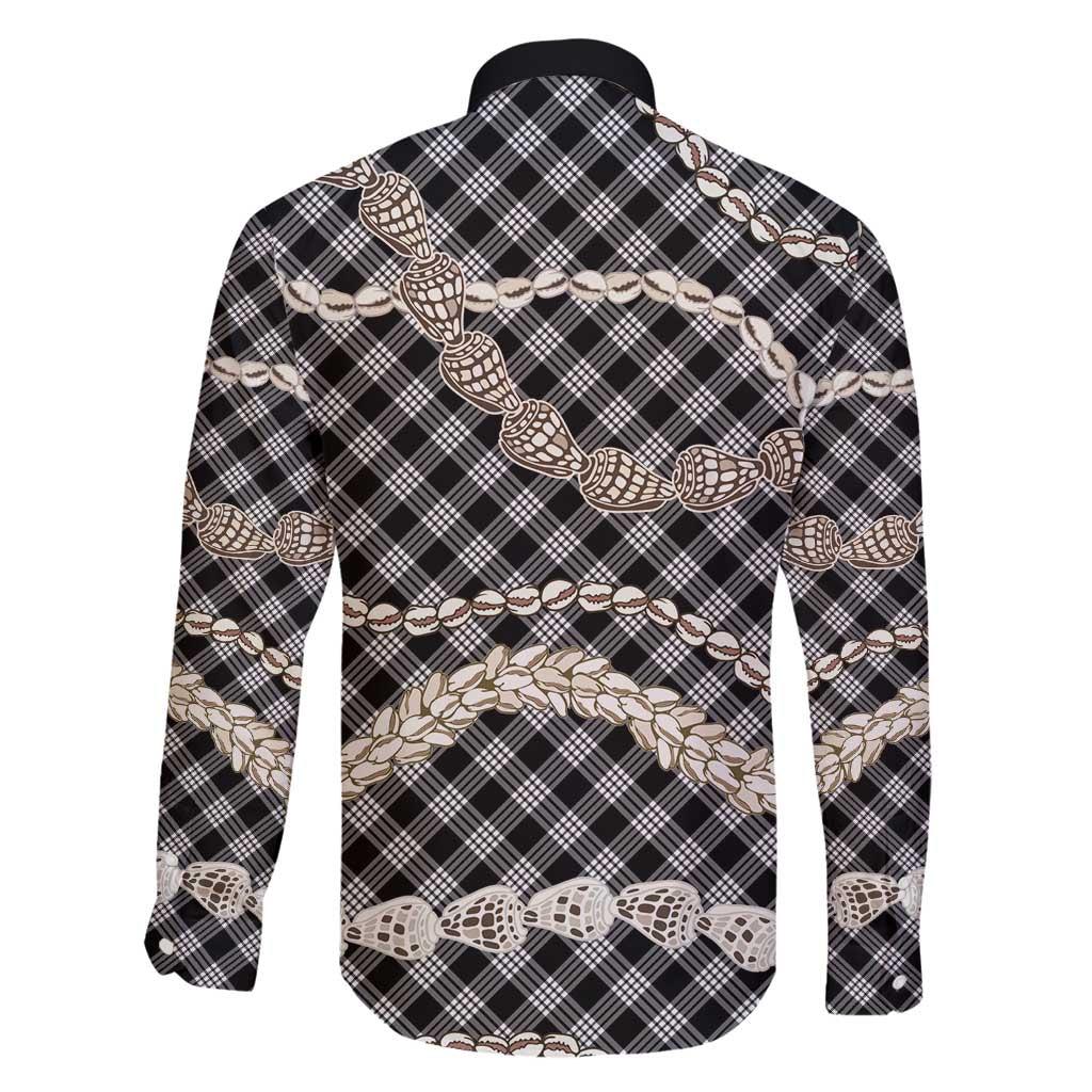 Black Aloha Hawaii Shell Lei Family Matching Off Shoulder Maxi Dress and Hawaiian Shirt Palaka Hebrew Cone Honey Cowrie Elegant Curves - Polynesian Pride