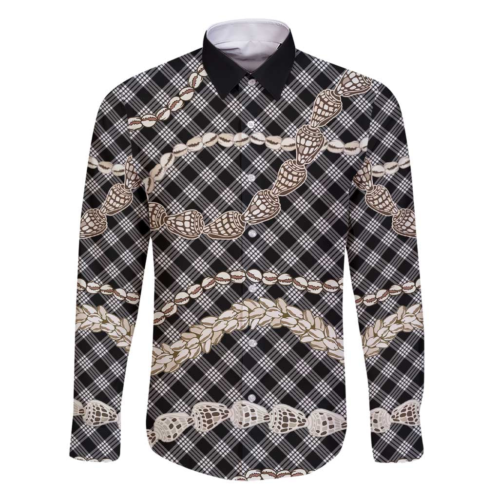 Black Aloha Hawaii Shell Lei Family Matching Short Sleeve Bodycon Dress and Hawaiian Shirt Palaka Hebrew Cone Honey Cowrie Elegant Curves - Polynesian Pride