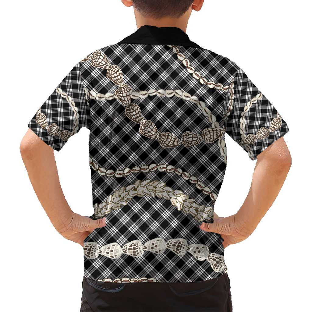 Black Aloha Hawaii Shell Lei Family Matching Summer Maxi Dress and Hawaiian Shirt Palaka Hebrew Cone Honey Cowrie Elegant Curves - Polynesian Pride