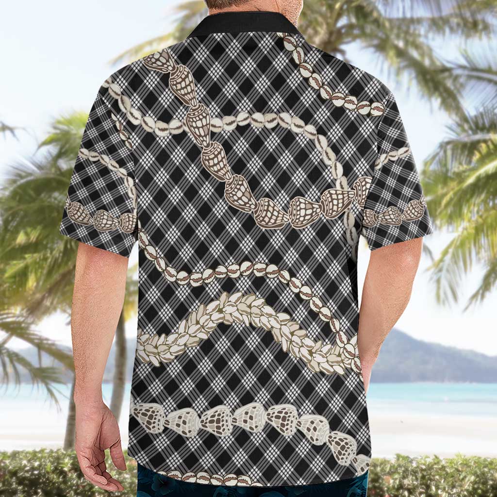 Black Aloha Hawaii Shell Lei Hawaiian Shirt Palaka Hebrew Cone Honey Cowrie Elegant Curves - Polynesian Pride