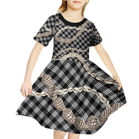 Black Aloha Hawaii Shell Lei Kid Short Sleeve Dress Palaka Hebrew Cone Honey Cowrie Elegant Curves - Polynesian Pride