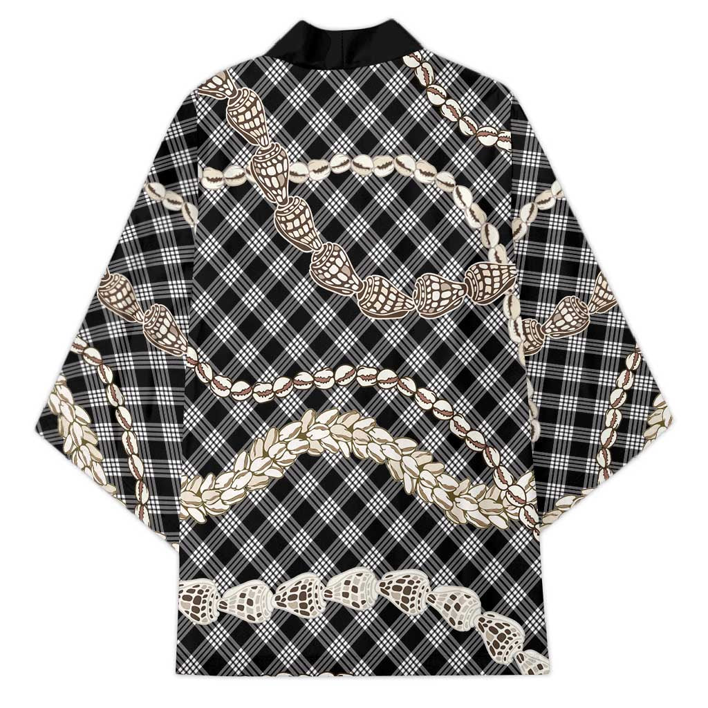 Black Aloha Hawaii Shell Lei Kimono Palaka Hebrew Cone Honey Cowrie Elegant Curves - Polynesian Pride