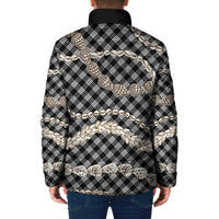 Black Aloha Hawaii Shell Lei Padded Jacket Palaka Hebrew Cone Honey Cowrie Elegant Curves - Polynesian Pride