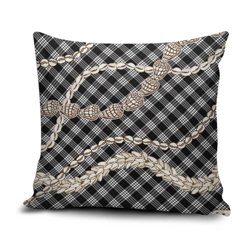 Black Aloha Hawaii Shell Lei Pillow Cover Palaka Hebrew Cone Honey Cowrie Elegant Curves - Polynesian Pride