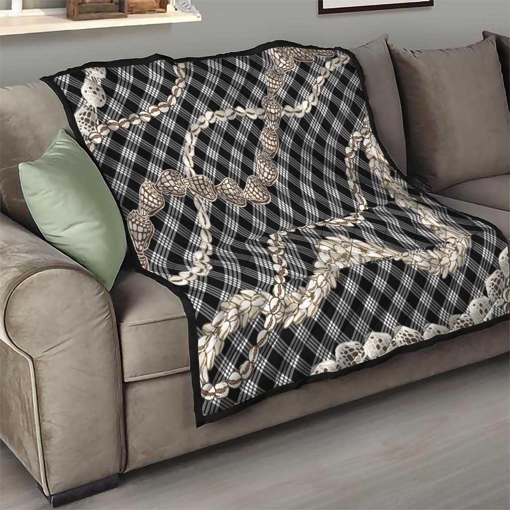 Black Aloha Hawaii Shell Lei Quilt Palaka Hebrew Cone Honey Cowrie Elegant Curves - Polynesian Pride