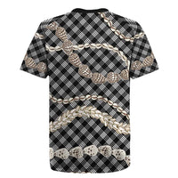 Black Aloha Hawaii Shell Lei Rugby Jersey Palaka Hebrew Cone Honey Cowrie Elegant Curves - Polynesian Pride