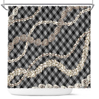 Black Aloha Hawaii Shell Lei Shower Curtain Palaka Hebrew Cone Honey Cowrie Elegant Curves - Polynesian Pride